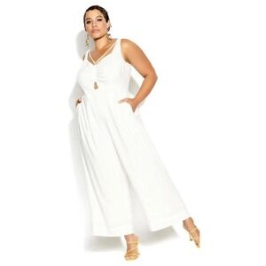 City Chic Ivory Linen Blend Wide Leg Paradise Jumpsuit Sz 18/M NWT Boho Preppy